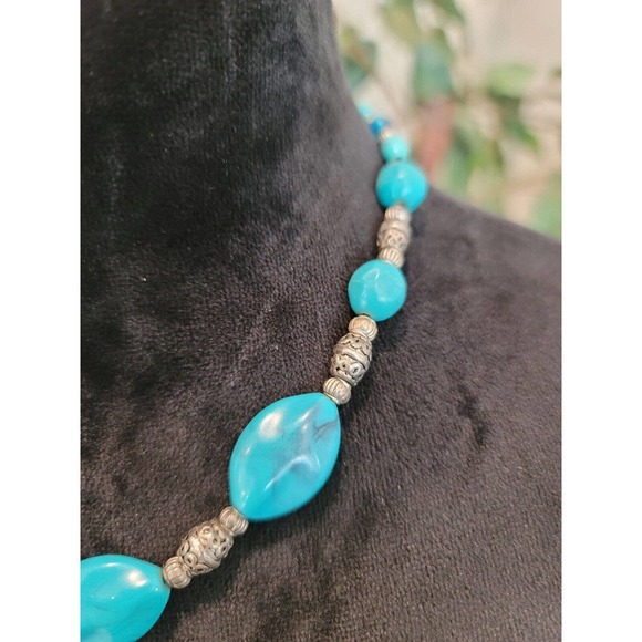 Womens Fashion Turquoise Gemstone Statement Beaded Necklace Handmade Jewelry - Picture 2 of 5